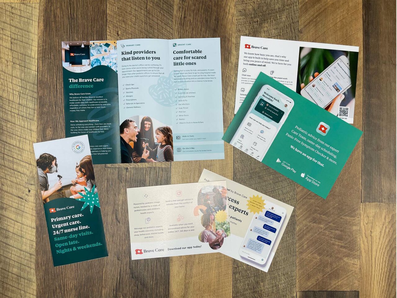 Example of Morel's printing capabilities, showing multiple printed patient materials for Brave Care