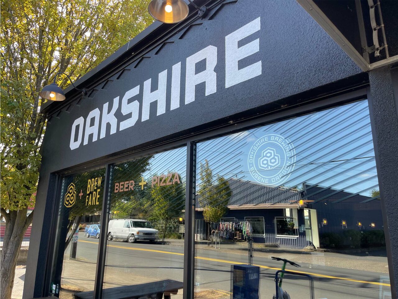 Example of Morel's wide format printing capabilities, showing signage at Oakshire Brewery