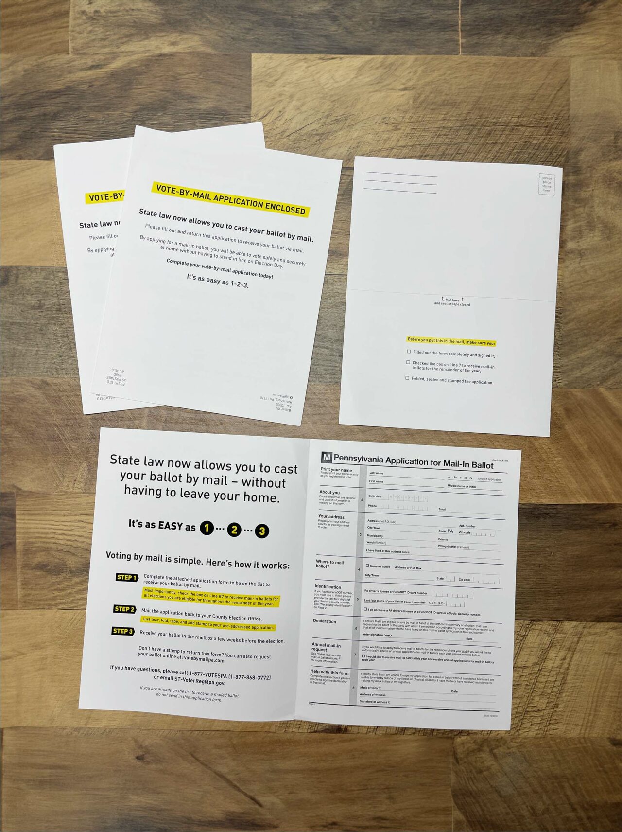 Example of Morel's print, political, and direct mail capabilities, showing an application for a mail-in ballot