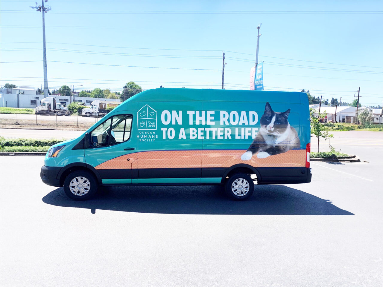 Example of Morel's wide format capabilities, showing a van's branded vehicle wrap for their client, Brave Care.